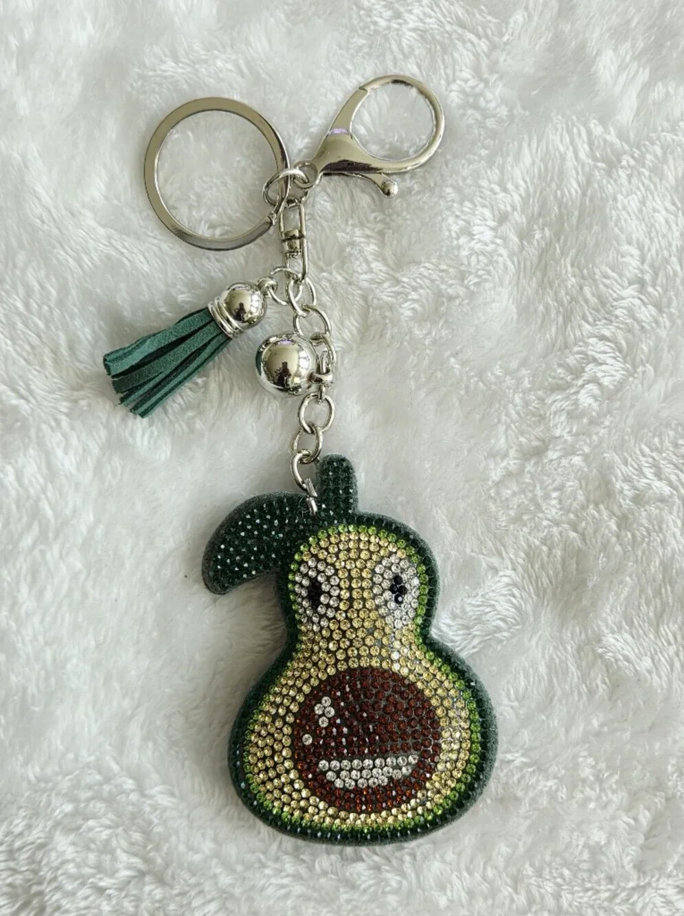 Cute Greene Avocado Keychain with Tassel Fruit Bag Chain